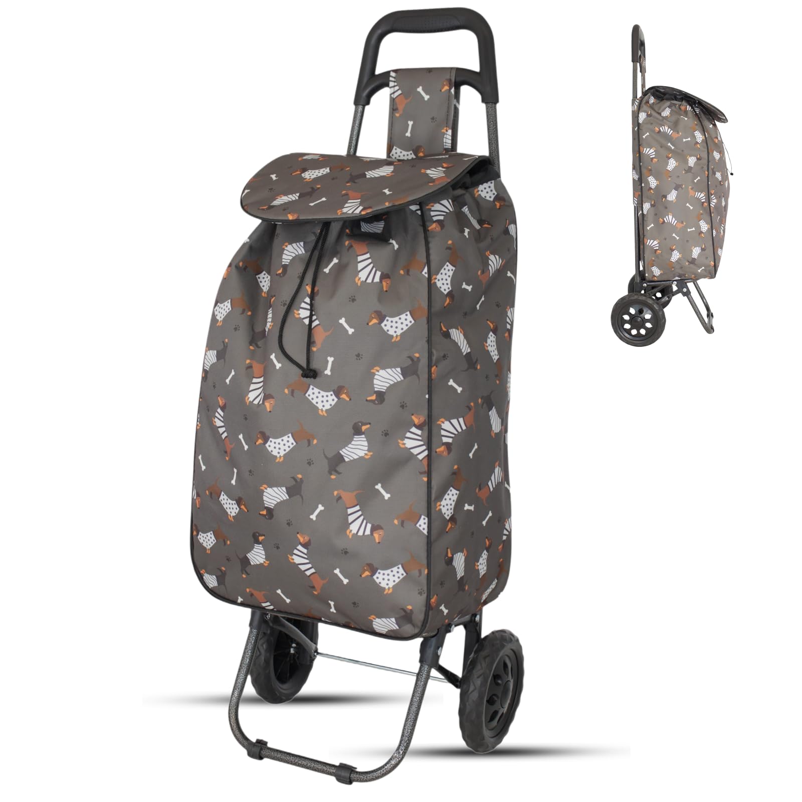 Lightweight 2 Wheel Shopping Trolley Cart 35L – Hot Dog Foldable Grocery Cart with Strong Metal Frame, Water-Resistant Bag & Smooth Rolling Wheels – 94cm
