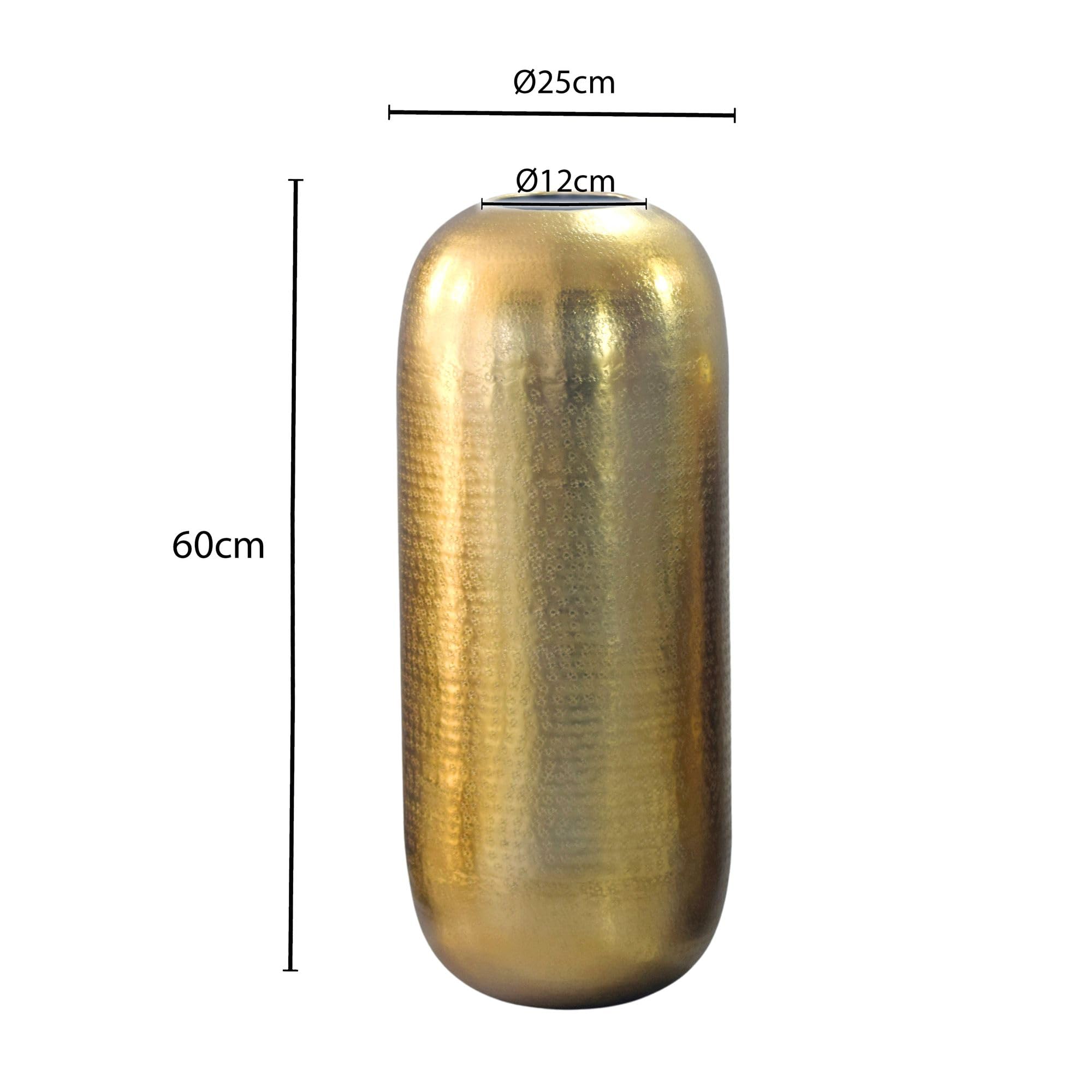 FineBuy Bodenvase 60 cm Aluminium Gold Rund, Standvase | große Dekovase mit gehämmerter Oberfläche, Blumenvase handgefertigt, Wohndeko für Wohnzimmer und Flur