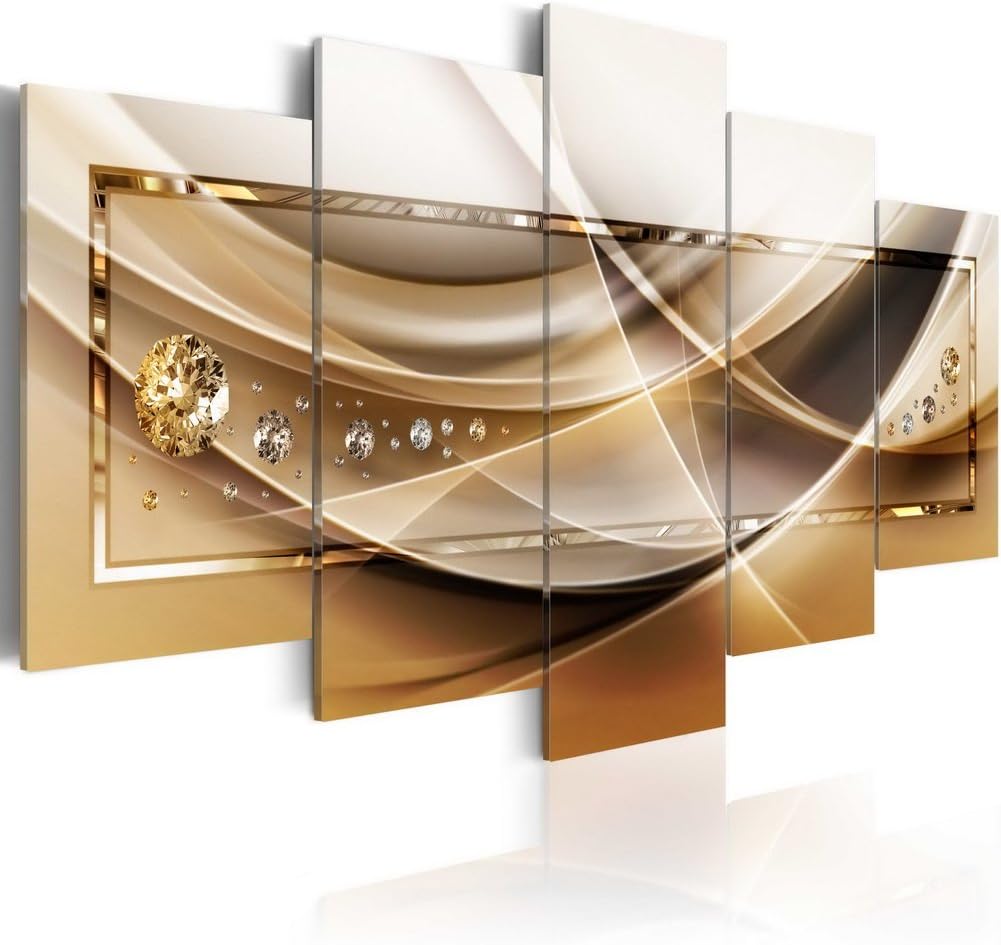 5 Piece Picture Golden Canvas Painting Print Art Modern Wall Decor Decorations Framed Extra Large (30x60, ELF15)