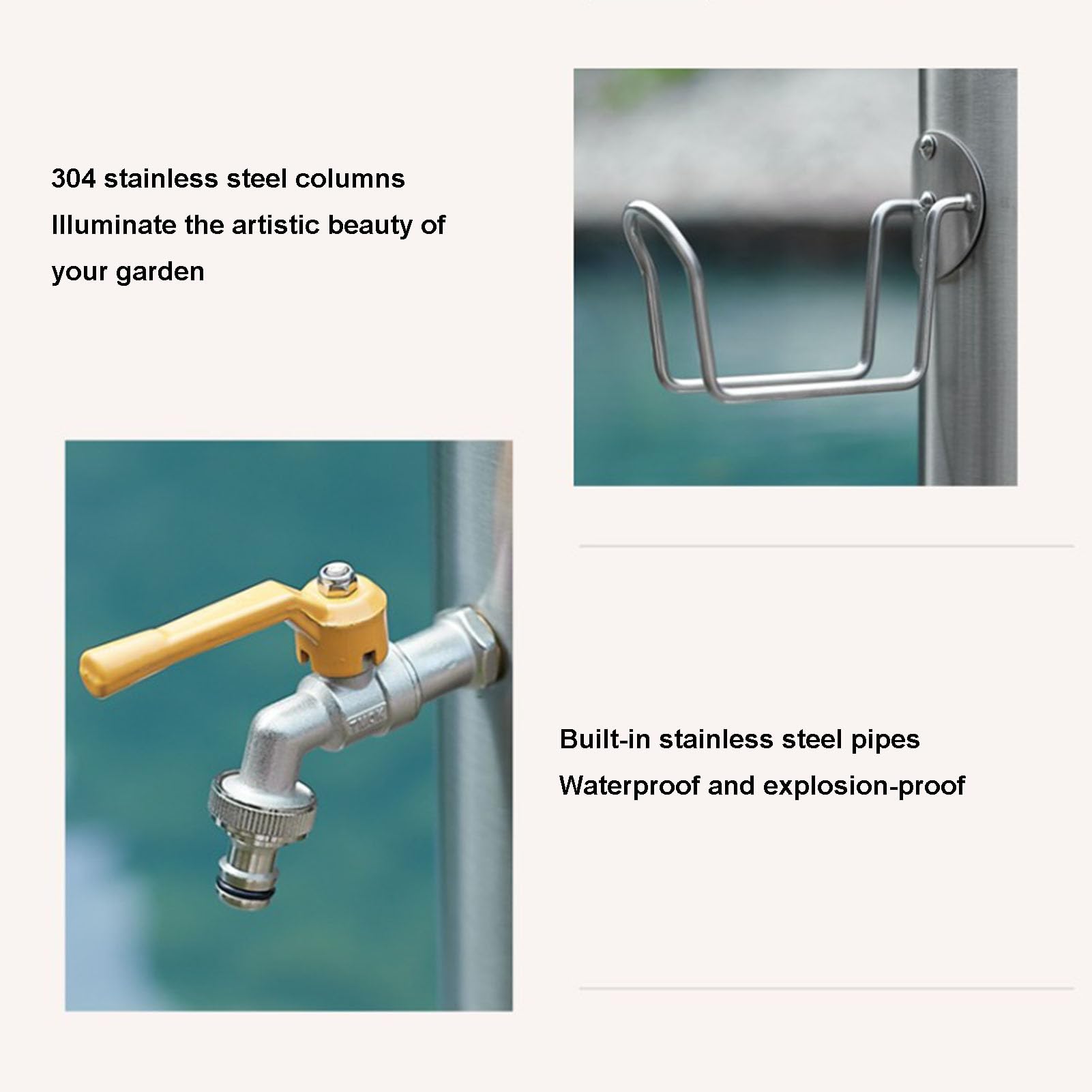 Genérico Columna de Agua Vertical de Acero Inoxidable para jardín, Soporte para Manguera de Exterior con Grifo, estaca de extensión de tubería de Agua de Metal, Fuente Decorativa, dispensad