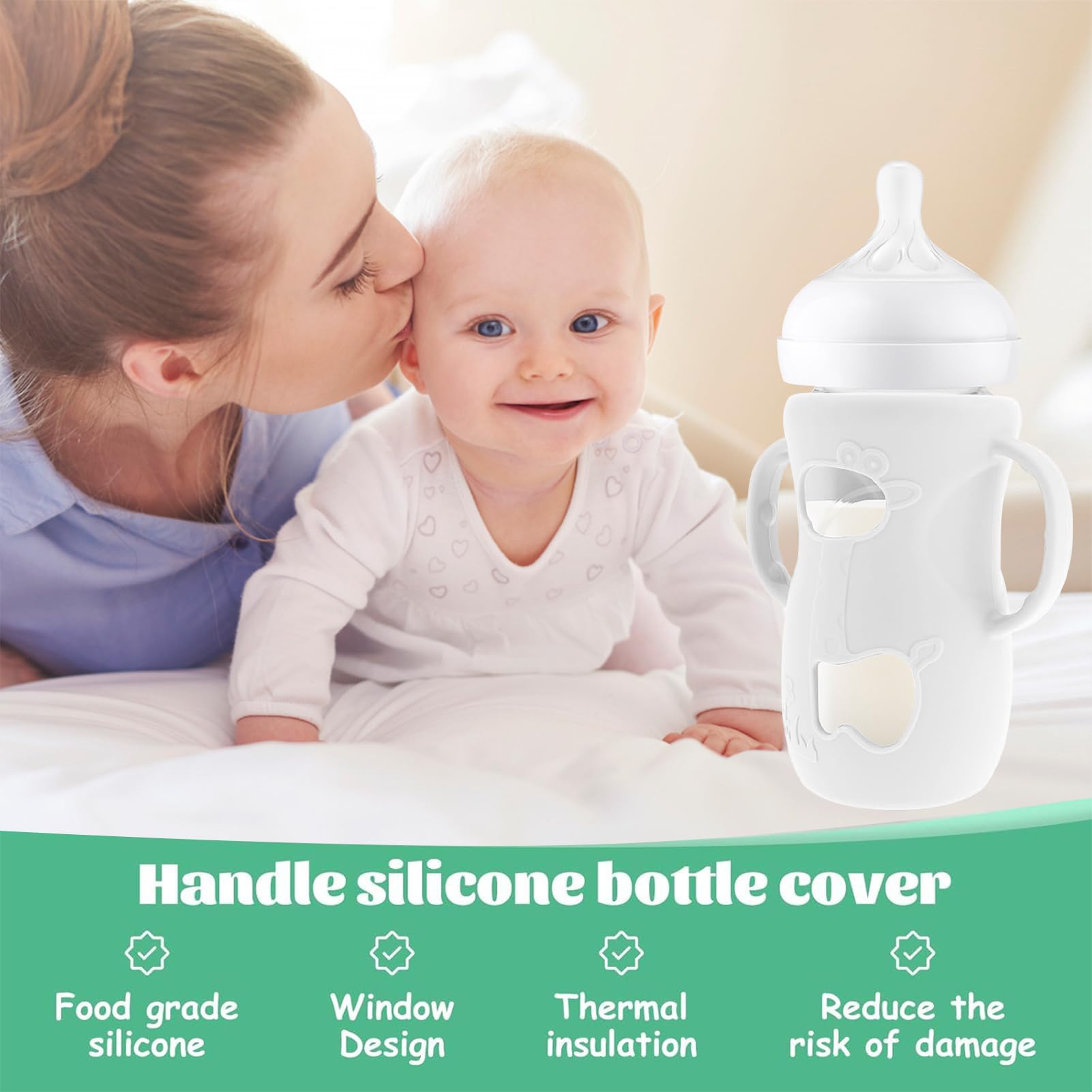 Fodera in Silicone per Biberon in Vetro - Rivestimento con Doppia Impugnatura per Biberoni | Protezione Antigraffio E Antirottura Per E Bambini