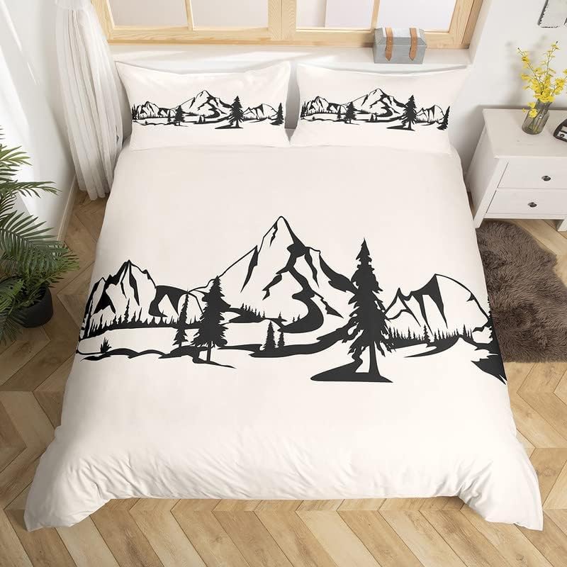 Homemissing King Diffuse Smoke Mountain Comforter Cover Set Trees Natural Landscape Art Bedding Set Duvet Cover Lighting Decoration Natural Love Gift Beige Decoration Comforter Cover Set โ image 1
