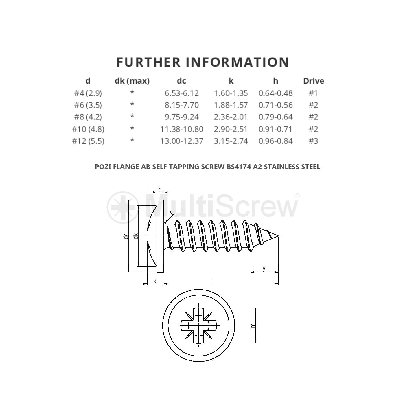No.8 x 1.1/2" (4.2mm x 38mm) Pozi Flanged Self-Tapping Screw - Stainless Steel (A2) (Pack of 20) AB Point BS4174 - Image 3