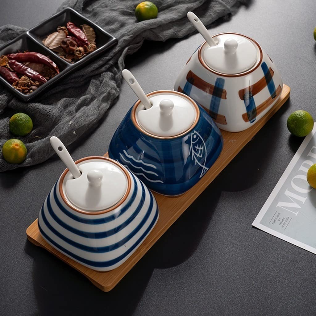 Ceramiczny zbiornik na cukier Cukiernica z pokrywką Domowy pojemnik przyprawy Pojemnik kuchenne Puszka,Słoik na przyprawy