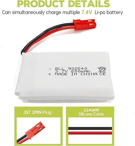 Miniatura 3 de sea jump 5 unids 3.7 V 800 mAh Lipo batería de control remoto Drone con cargador 5 en 1 enchufe JST adecuado para SYMA X56W MJX X400W X300C X800