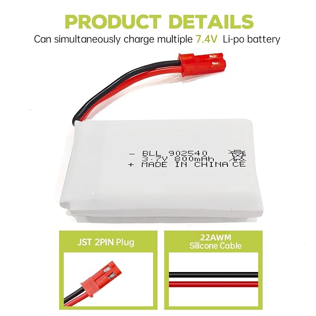 Foto 3 de 8 de ZYGY 5PCS 3.7V 800mAh Lipo Batería con Enchufe JST de Cargador 5 en 1 para SYMA X56W MJX X400W X300C X800…