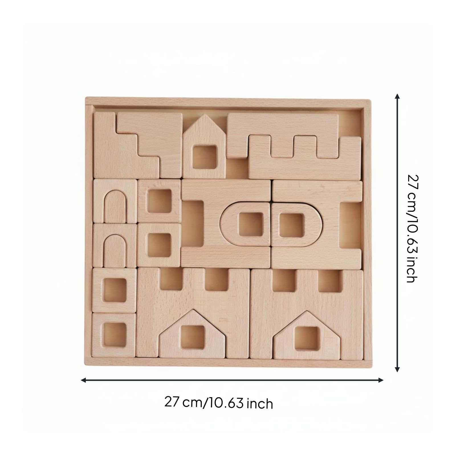 Kinder Lernbaustein Holzpuzzle Bausteinspiel Steckspiel Formensortierer Pädagogisches Spielzeug aus Buchenholz mit, Buchenholzschloss
