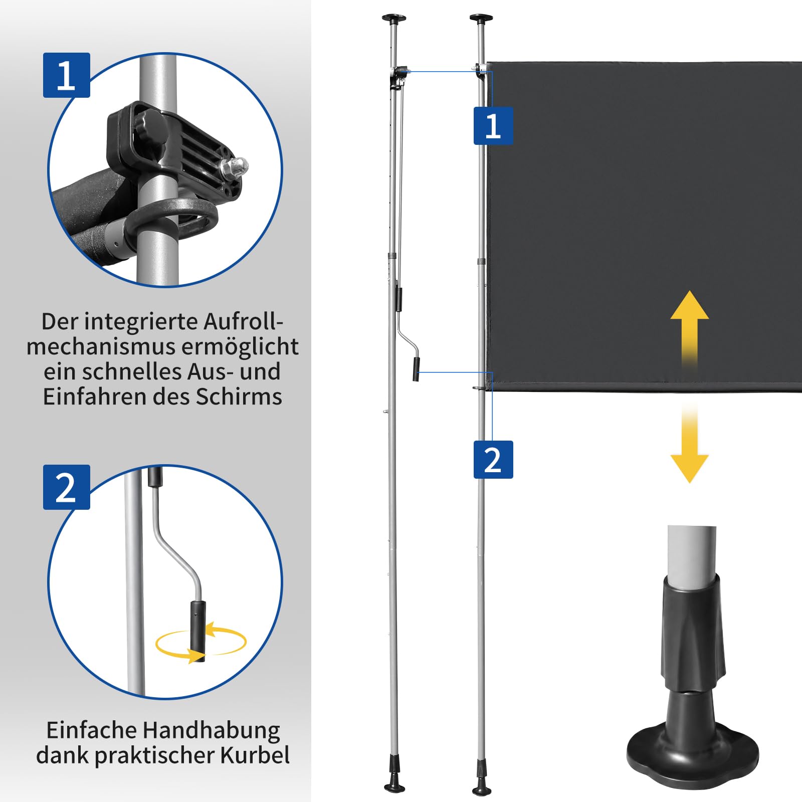 LEADZM Klemmmarkise Senkrechtmarkise 200x305 cm,Ausziehbar & Blickdicht, UV-Schutz 50+ & Wasserfest, Ohne Bohren mit Handkurbel für Garten, Terrasse, Balkon&Wohnzimmer,Anthrazit