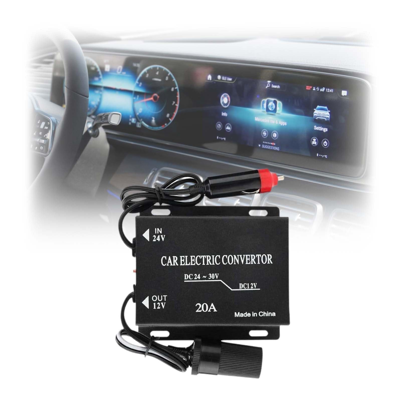 20A, Convertisseur de Tension 24V vers 12V, Convertisseur de Puissance, Transformateur 24 V vers 12 V, Adaptateur 24V vers 12V, Convertisseur d'alimentation pour Voiture, avec Prise Allume-Cigare