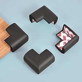 12 Pack Soft Corner Protector Baby Proofing Edge and Corner Guards, Safety Pre-Taped Rubber Foam Furniture Bumper for Fireplace, Table, Stair, Cabinet (Black)
