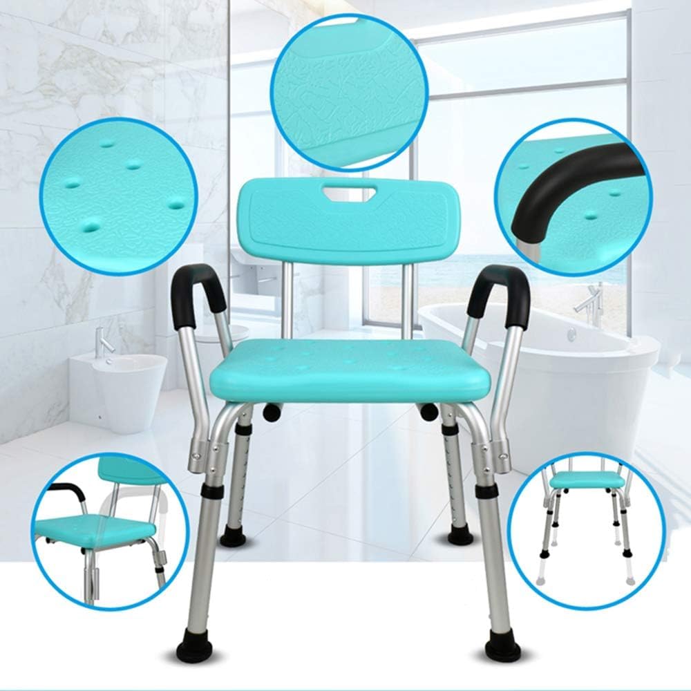 Taburete de ducha, silla de ducha, silla de ducha para personas mayores, asiento de ducha resistente y ajustable en altura con brazos y respaldo, ayuda a personas mayores y discapacitadas, elevador