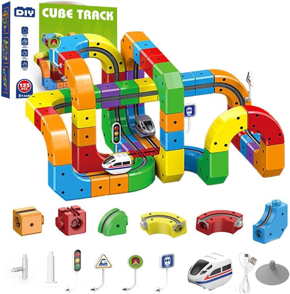 Juego de tren eléctrico klick Rail 2026, 159 piezas, pista de carreras flexible con 1 automóvil, juguete de aprendizaje 3D que desafía la gravedad,