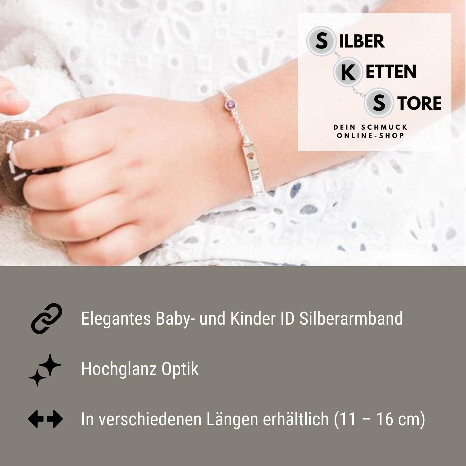 Silberketten-Store Baby- & Kinder ID Armband mit Engel-Anhänger inkl. Gravur & Geschenksäckchen I aus 925 Silber gefertigt I nickelfrei für Allergiker geeignet I 10 Schriftarten