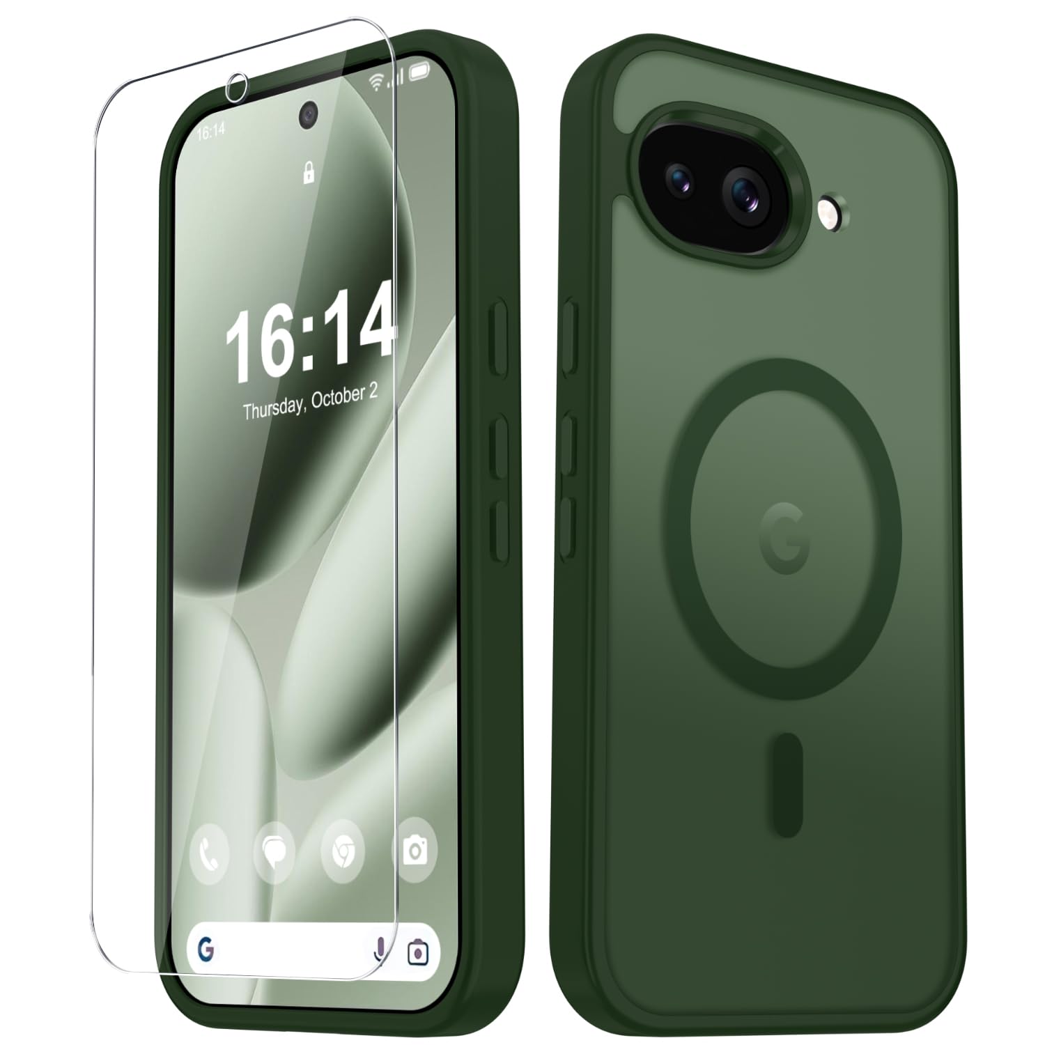 for Google Pixel 10a Case, Matte Magnetic Phone Cover, Sage Green | Fit for MagSafe, Screen Protector included, Shockproof Military Grade Protection, Translucent Frosted Back