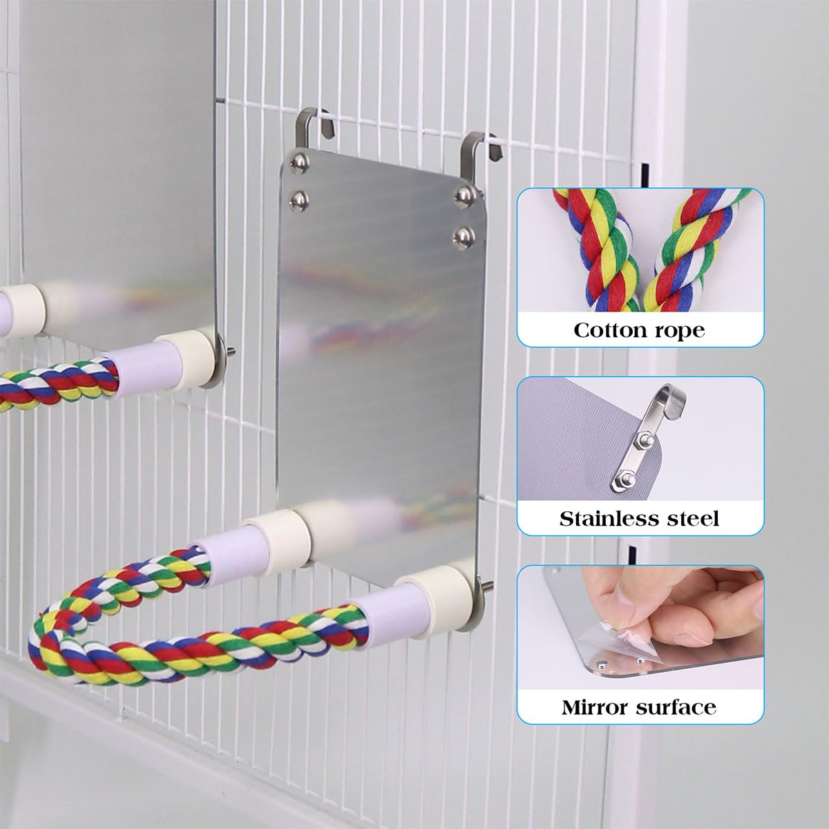 ZYYRSS Bird Mirror with Rope Perch - Image 3