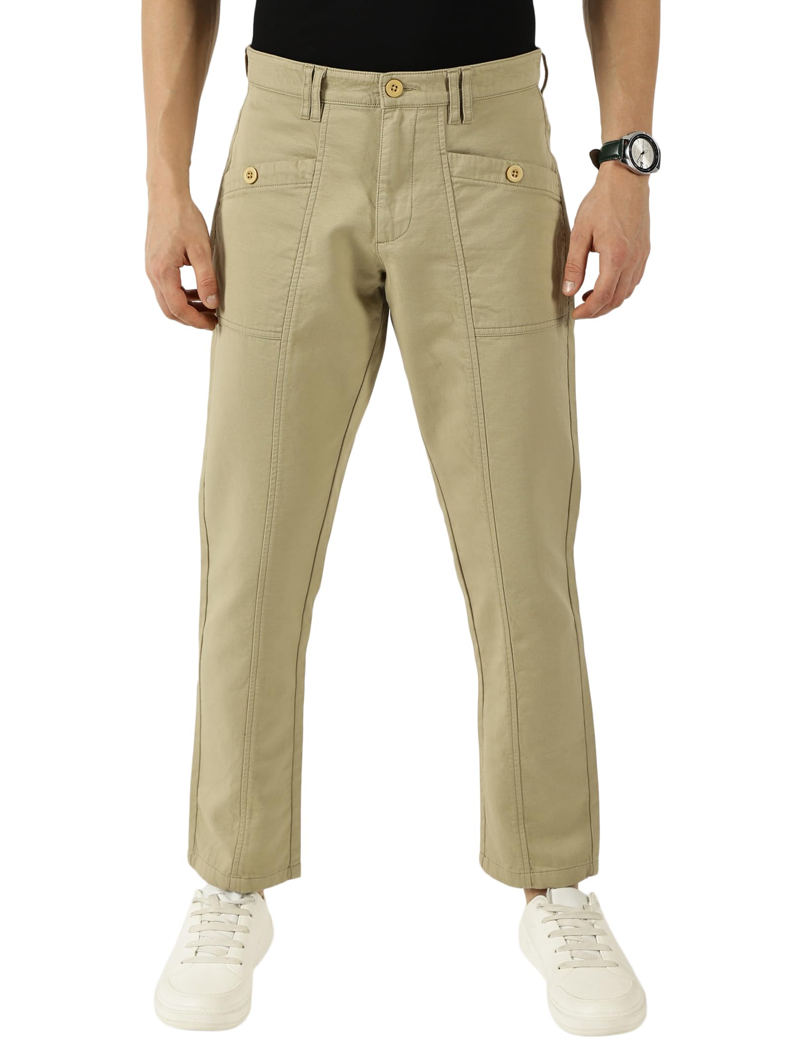 thomas scott Men's | Solid | Pleated Stitch | Light Weight | Mid Rise | Regular Fit | Cotton Blend | Button Waist | Cargo | Trouser | Pants-picture-46