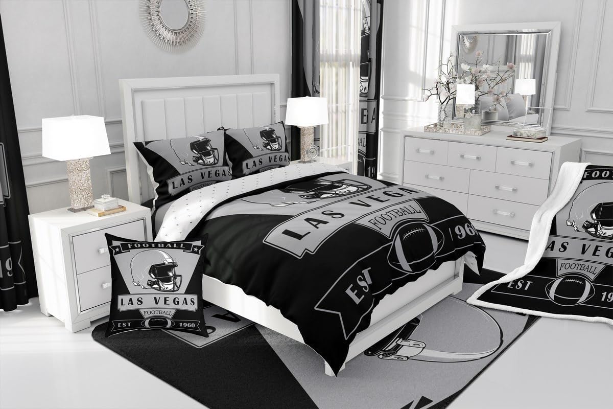 Loussiesd Las Vegas Letto Trapuntato,calcio Piumino Letto Con Lenzuola 7 Pezzi 230x220cm(7-piece Set),american Football City Regali Per I Tifosi Del Calcio