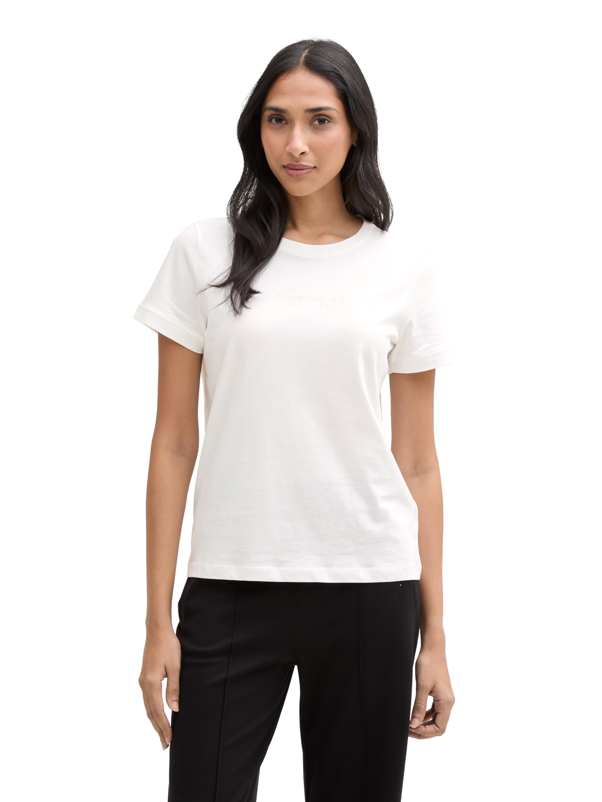Tom Tailor Damen T-Shirt mit Logo-Stickerei