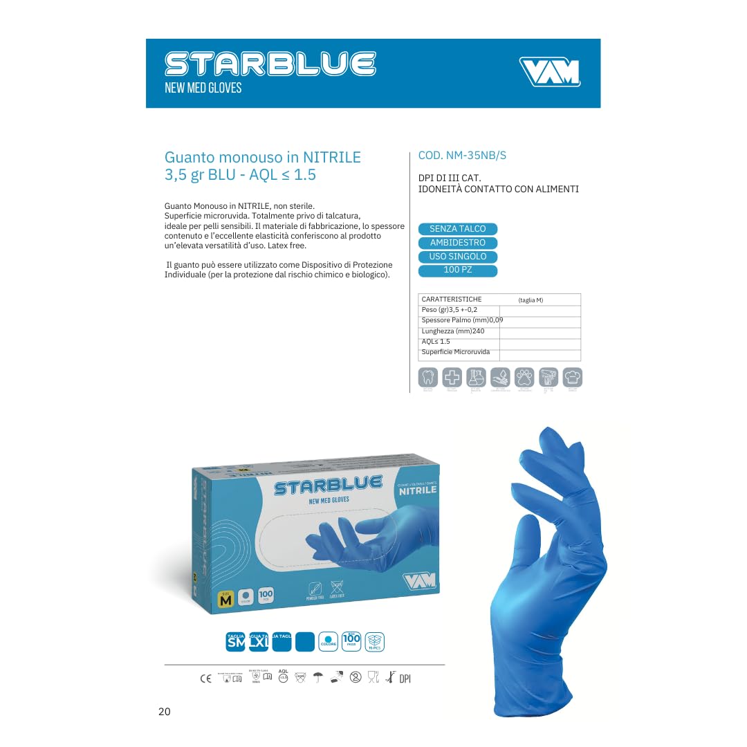 Starblue - Guante desechable de nitrilo, no estéril, superficie microrugosa, totalmente libre de talco, ideal para pieles sensibles, sin látex. Perfecto para alimentos, médicos, limpieza (1000, XL)