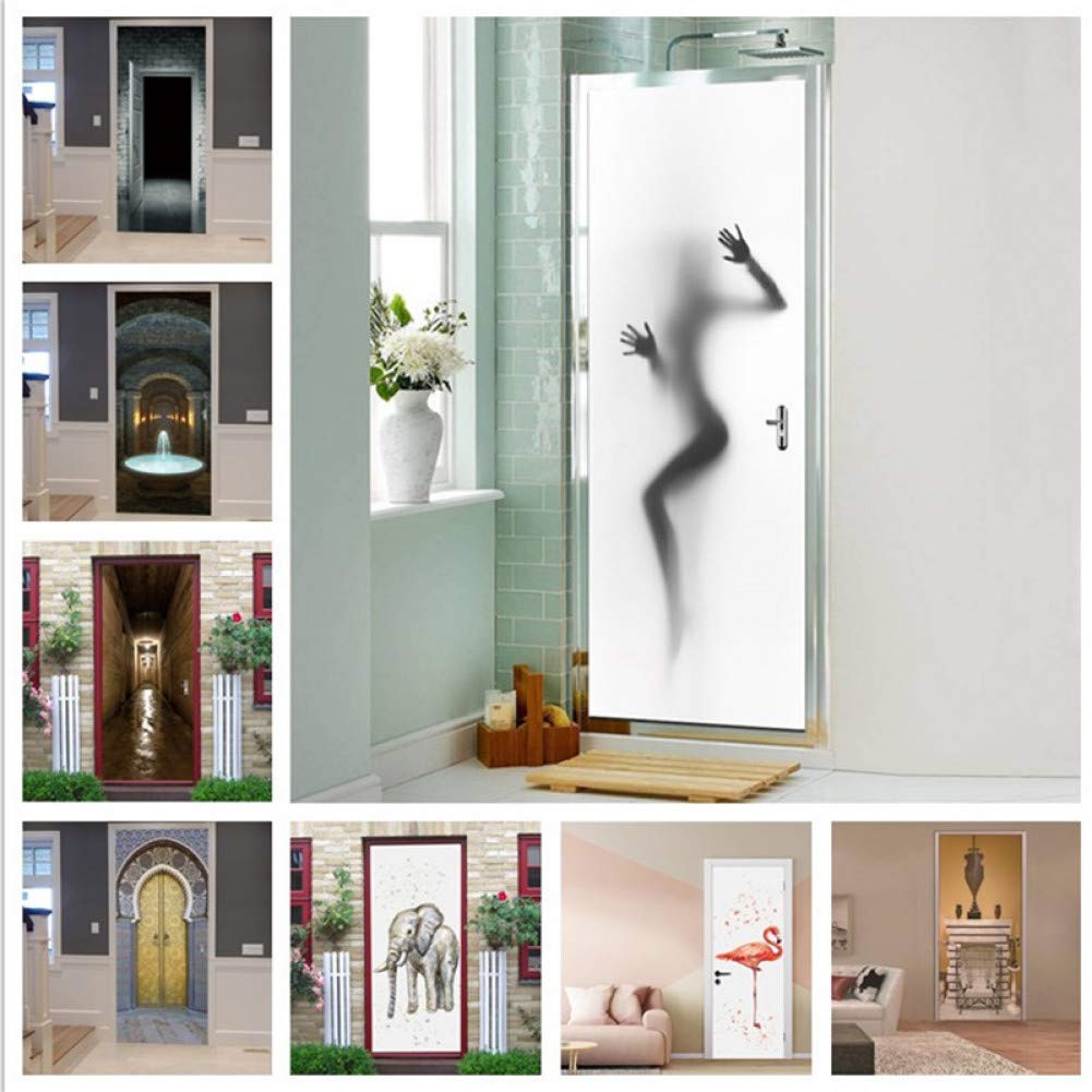 NSDX Door Mural 3D Creative Door Stickers Print Art Girl Back Animal Picture For Kids Room Home Decored Decal Poster Waterproof Wallpaper Paste
