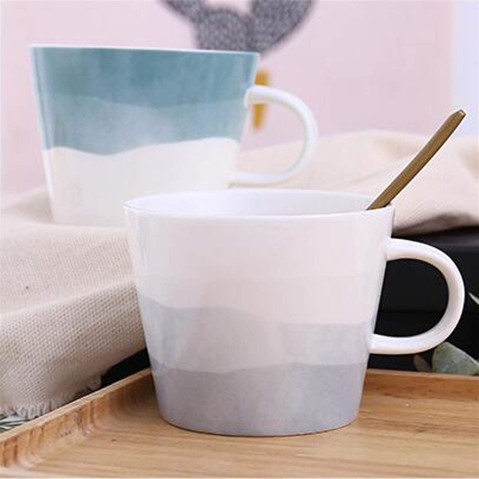 Kaffee-Becher Keramikbecher Exquisite Aquarell Gradienten Kapazitätsbecher Handgemachte Kaffeetasse mit Deckel Tragbare Exquisite Teetasse 360ml (Color : B)