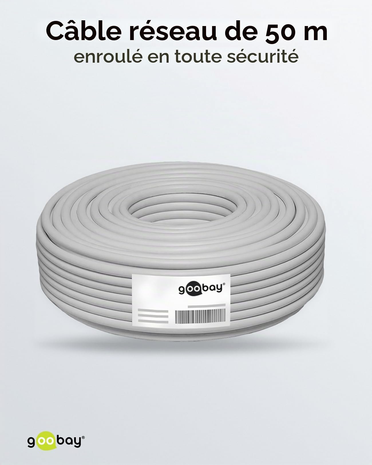 Goobay 96093 CAT 6a Câble Réseau, S/FTP (PiMF), Gris, 50 m Longueur