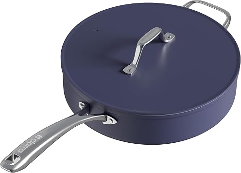 CIARRA Nonstick Saute Pan, 4.4 QT Ceramic Saute Pan with Lid, Non Toxic Deep Frying Pan, PTFE & PFOA Free, Oven Safe & Compatible with All Stovetops, 11 Inches, Blue