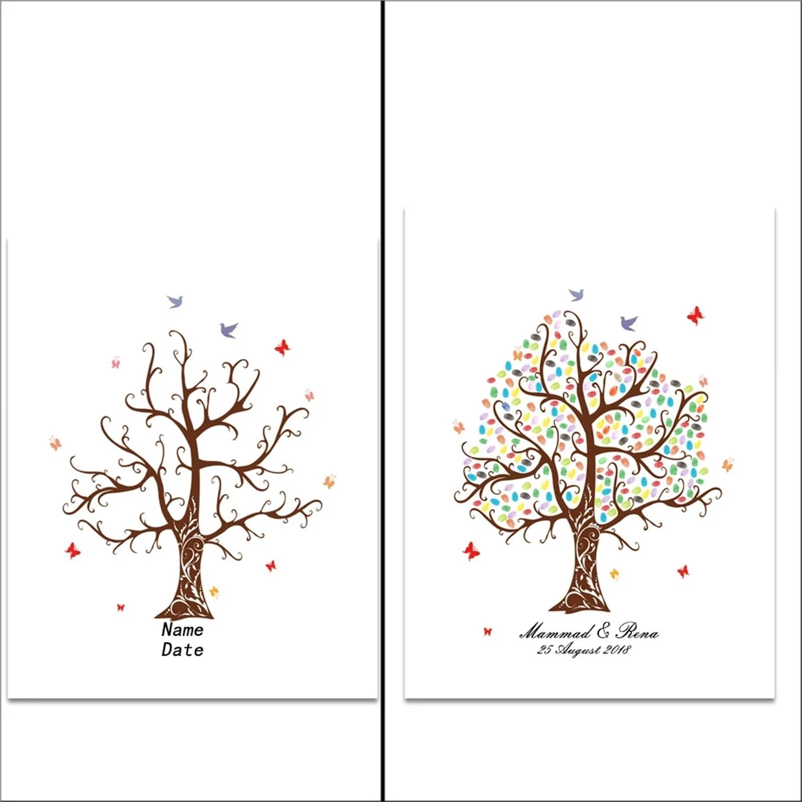 Hochzeits Fingerabdruck Malerei Hochzeit Fingerabdruck Baum Leinwand Malerei DIY Gästebuch for Party Dekor(Color08,60x80cm 24x32inch)