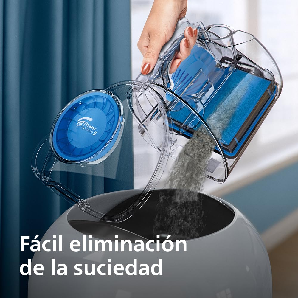 Aspirador sin bolsa Philips PowerPro Compact – Aspiradora ligera, Potencia de 900 W, Boquilla TriActive para suelos duros y alfombras, Filtro HEPA H13 antialérgico, PowerCyclone 5 (FC9332/09)