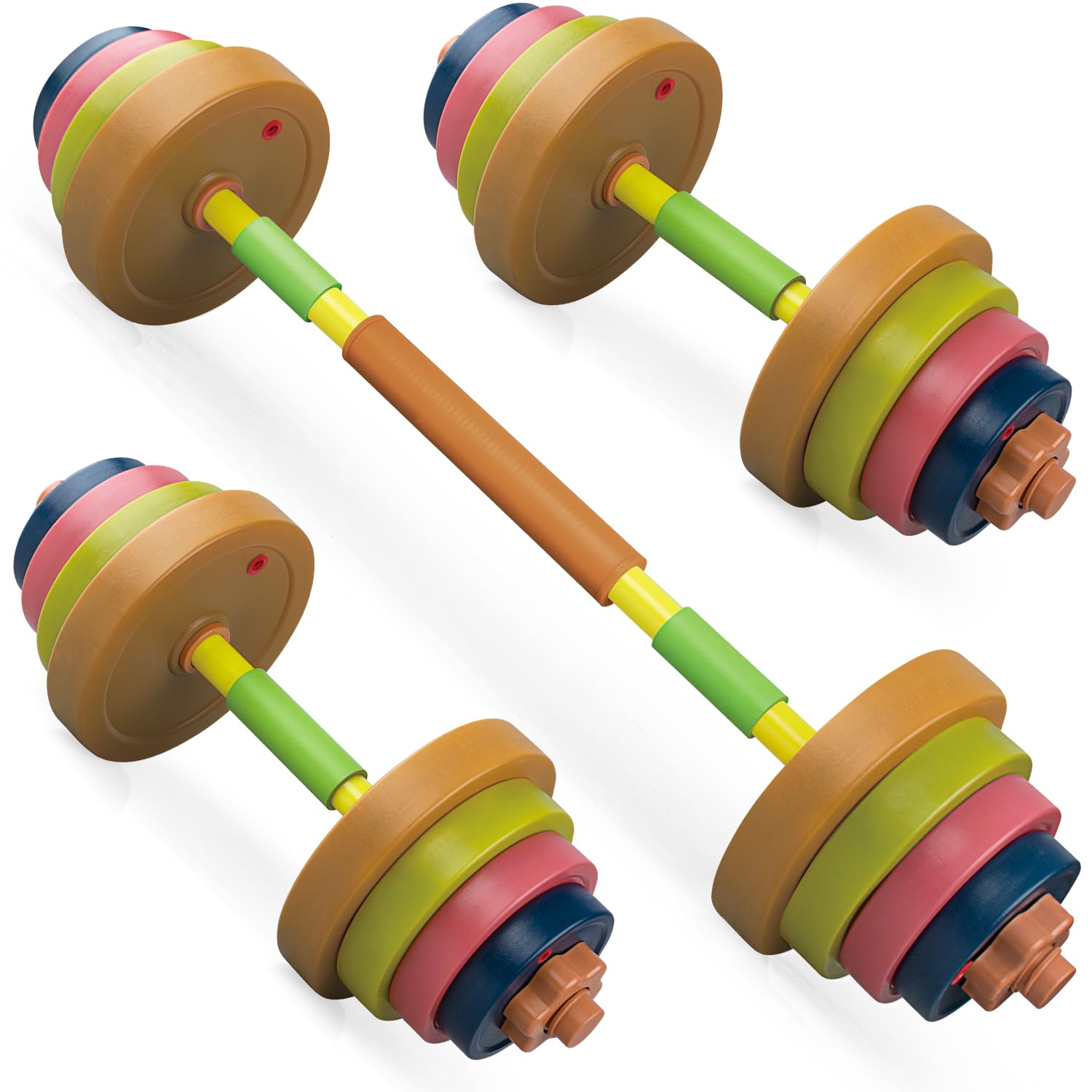 Hitish Kids Exercise Weight Set, 2-In-1 Barbell and Dumbbell Workout Equipment, Toddler Beginner Gym Toy for Pretend Play Lifting Exercise & Fitness, Adjustable Fill with Sand or Water