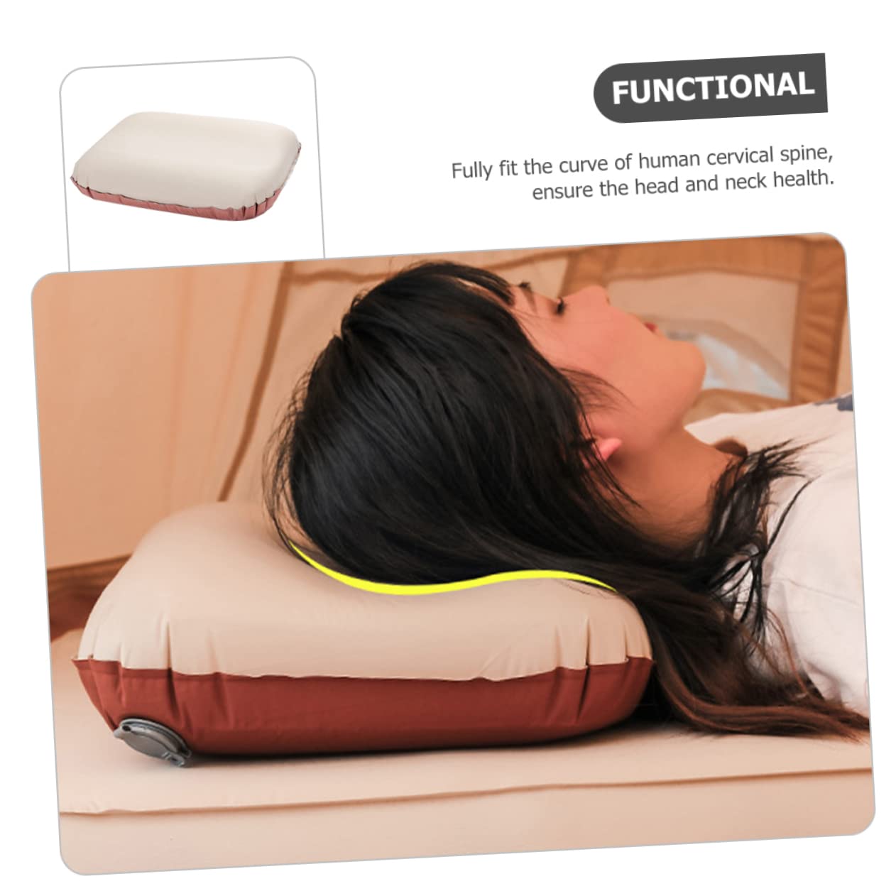 Kisangel Oreiller en Mousse Coussins Décoratifs Taies d'oreiller Tente Standard Ventilateur Camping Air Ergonomique Voyage Double Coussin D'Extérieur Blow Sleeping Topper Lit