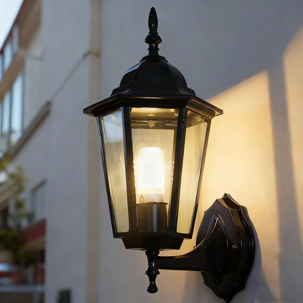 Lampa ogrodowa ścienna E27, lampa zewnętrzna aluminiowa IP65 wodoodporna, lampa ścienna w stylu vintage, nierdzewna, oświetlenie zewnętrzne, ściana domu ze szklanym kloszem do dekoracji willi, lampa