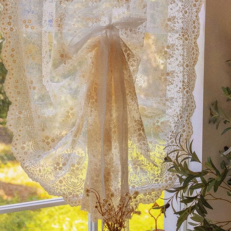 Cortina de globo de encaje para ventana, cortina romana bordada floral para sala de estar, dormitorio, comedor, bolsillo para barra, 1 panel (tamaño