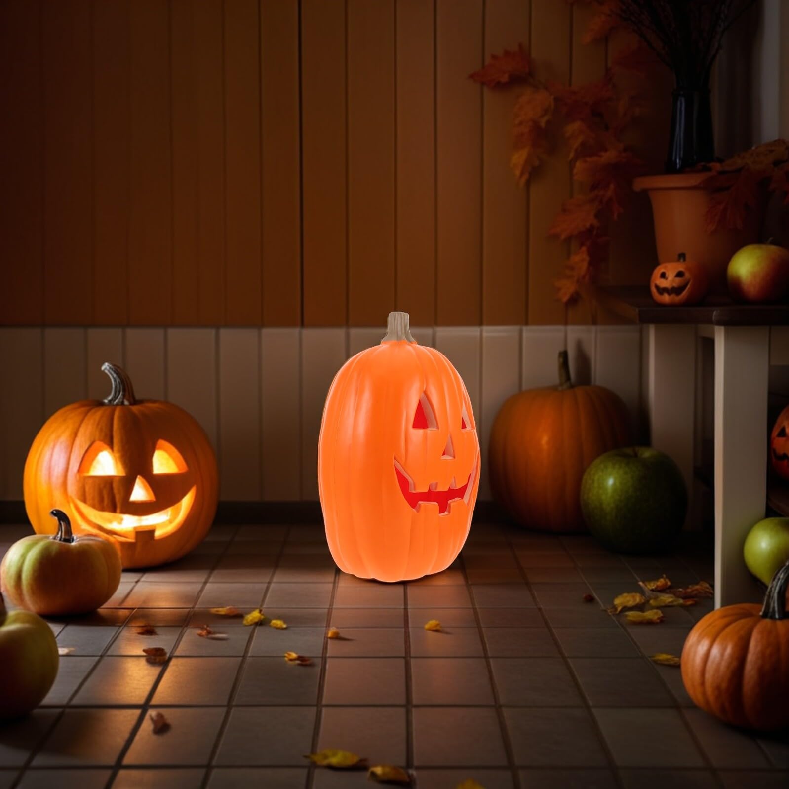 LED Halloween Kürbis Laterne Leuchtende Deko für Innen Außen Tisch Party Herbstdeko Halloween Kürbis Beleuchtung für Garten und Fenster