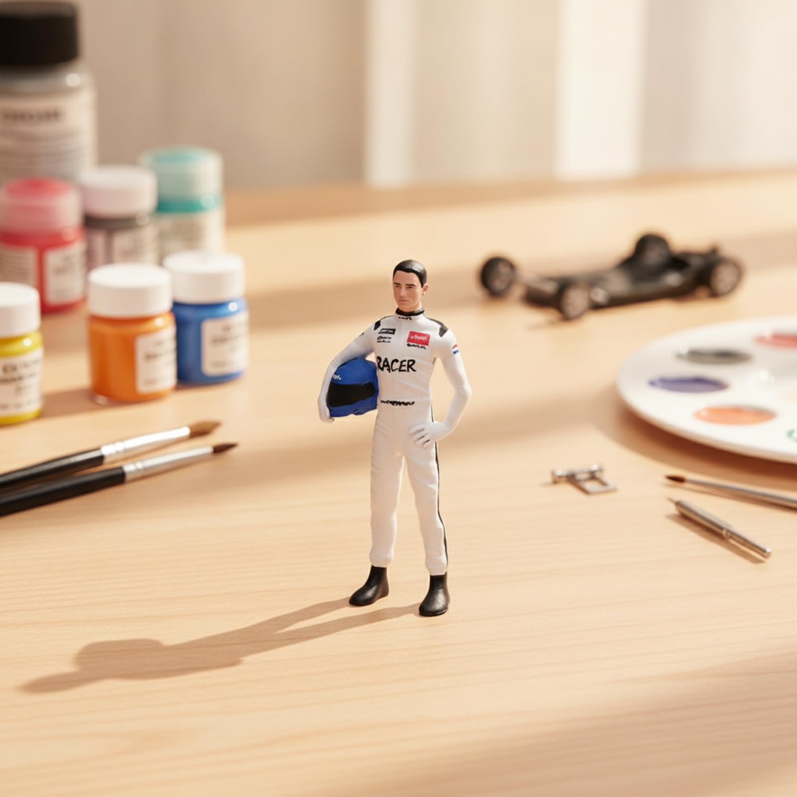 Driver Miniature Figura de Carreras Muñeco Coleccionable Estatuilla Resina Finos y Acabado Realista Adecuado para Estantería Escritorio Escena de Maqueta