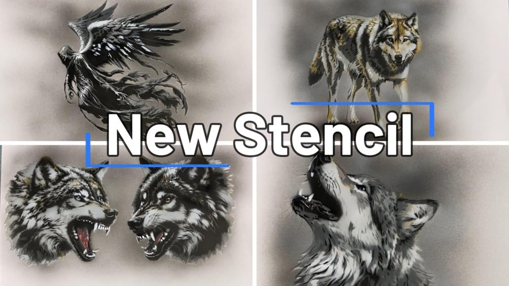 AS-366 Wolf Step by Step Schablone für Acryl, Airbrush, Spray, Lacke und Wandfarbe Größe M