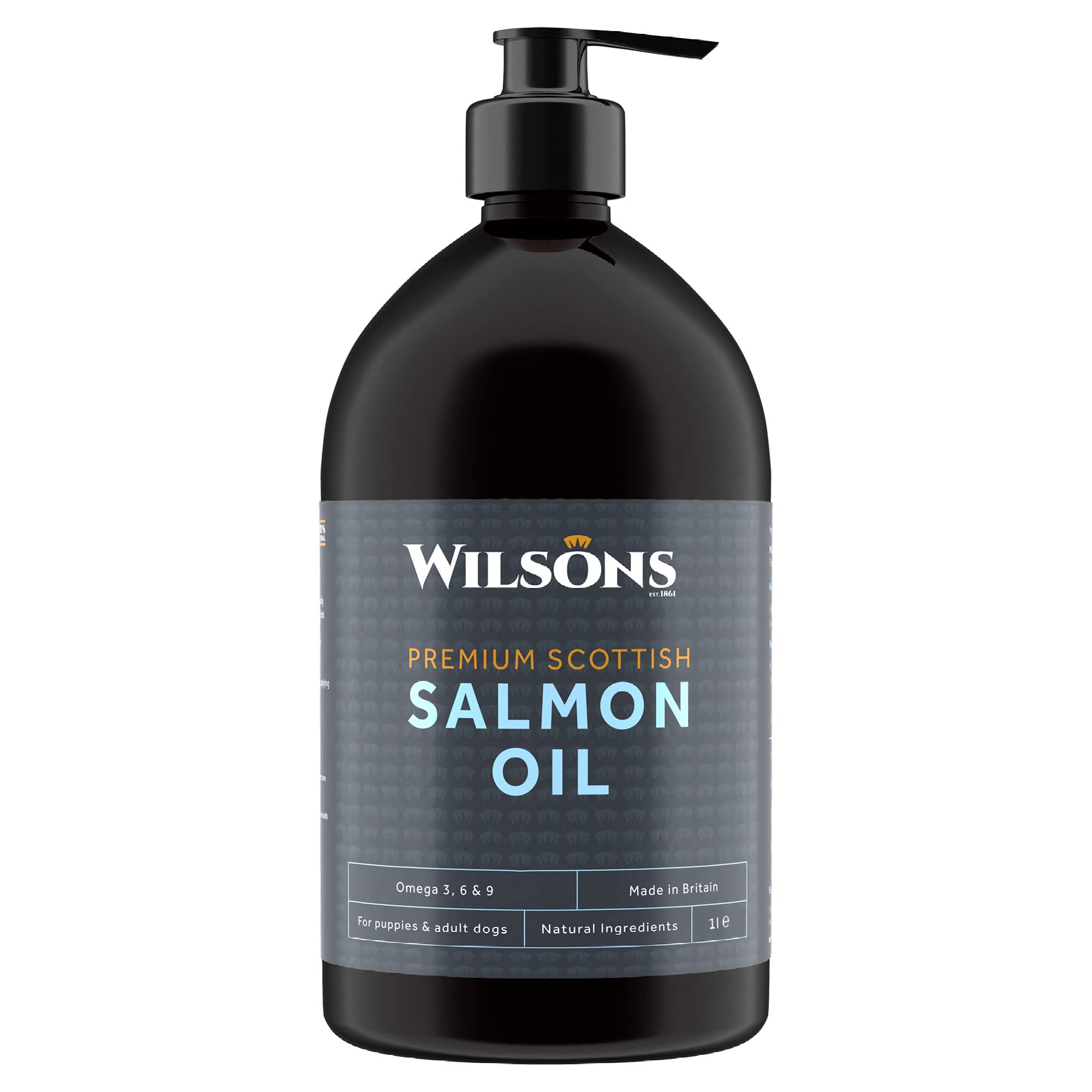 WILSONSSalmon Oil for Dogs UK, Meal Supplement for Healthy Joints, Omega 3, 6, and 9, 100% Natural, Suitable for Adult Dogs and Puppies 2 Months and Up (1L)