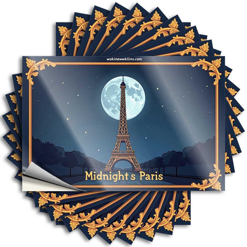 Sticker Sets Vinyl Sticker | Midnight's Paris: Moonlit Eiffel Tower Romance Plastic for Winter Use(12X18CM)