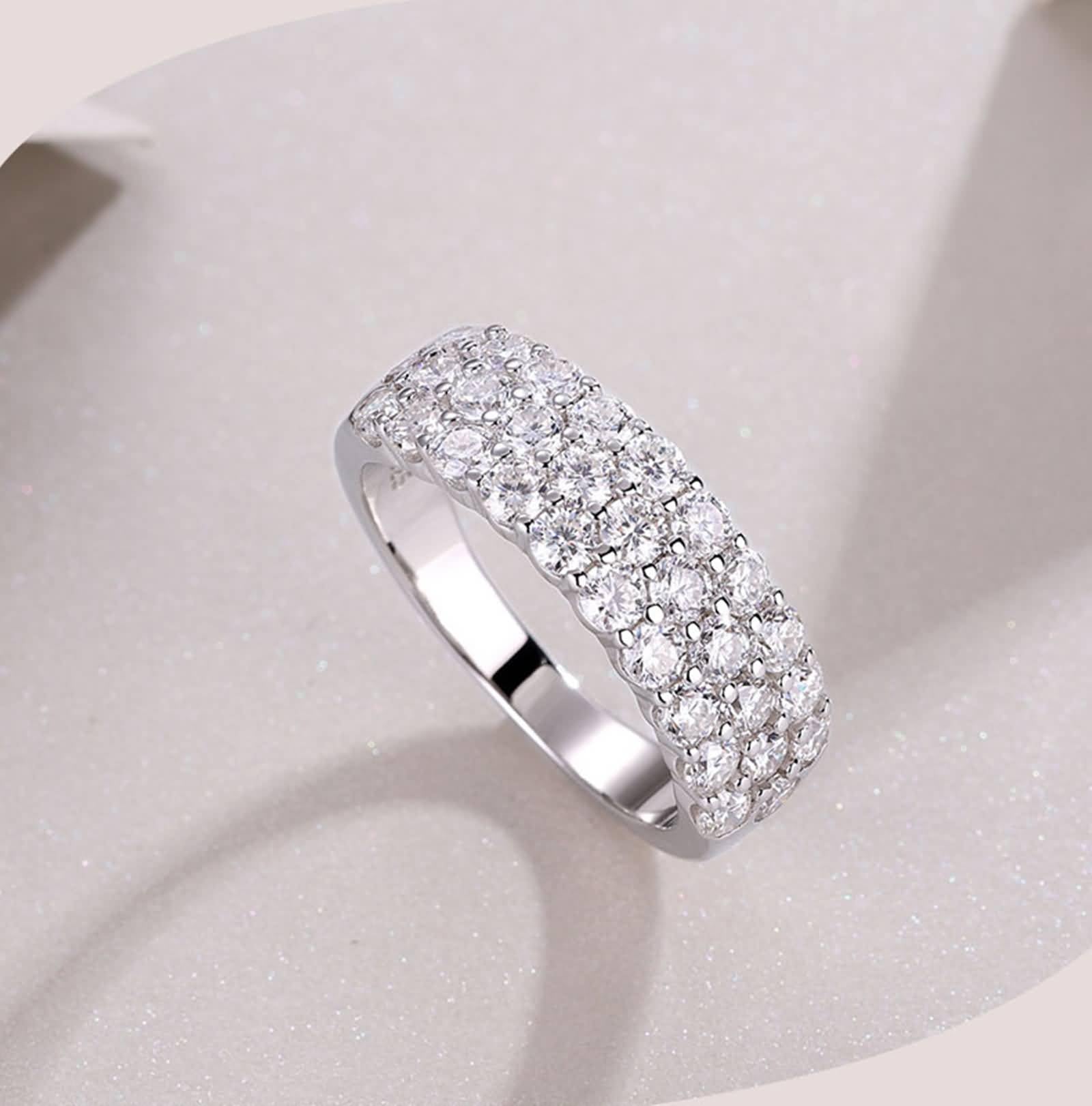 Obrączki ślubne damskie 750, Moissanit Pavé Wide Ring dla kobiet, prawdziwe złoto, 9K/14K/18K białe złoto/Pt950 platyna, rozmiar 47 (15,0)-65 (20,7)
