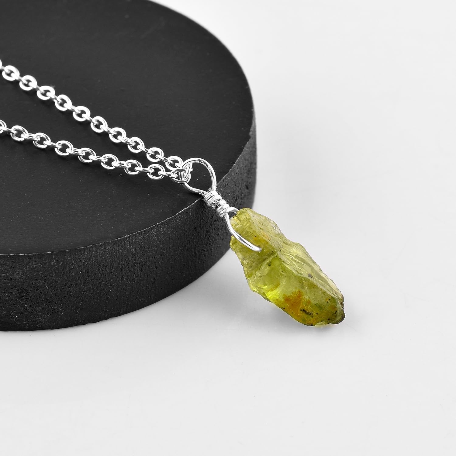 InfinityGemsArt Raw Peridot Pendant Necklace for Women, August Birthstone, Natural Gemstone Rough Jewelry, Chakra Energy Healing Crystals, Silver Plated Adjustable 18 inch Chain