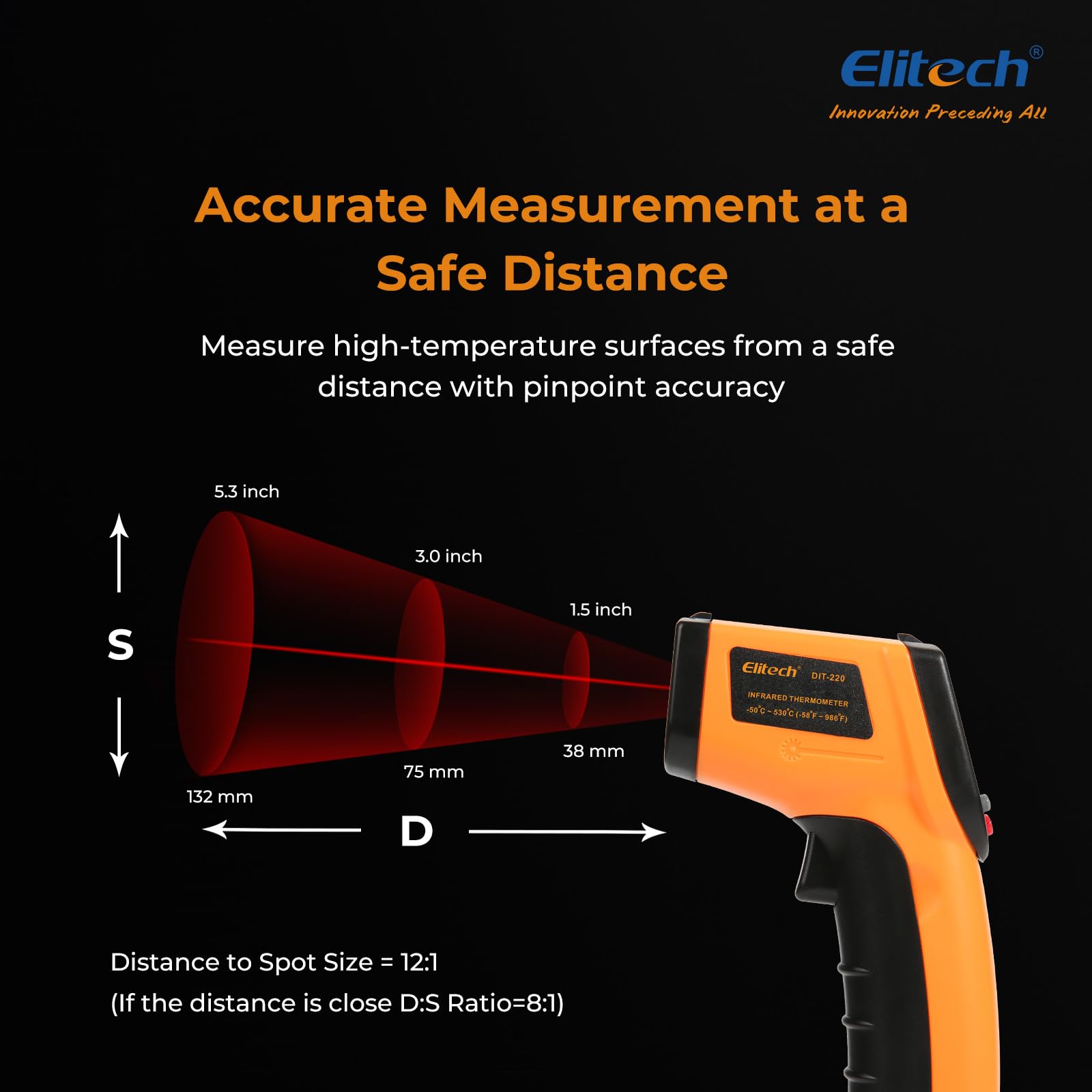 Elitech DIT-220 Termometro IR Digitale Senza Contatto -50°C a 530°C Emissività Regolabile