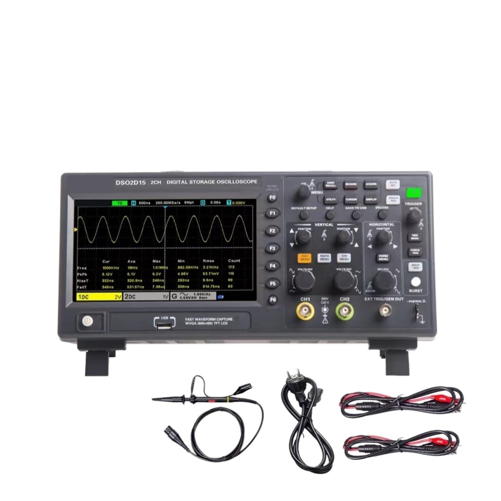 Osciloscopio DSO2D15 Osciloscopio USB, probador de multímetro, Almacenamiento de 2 Canales 100Mhz/150Mhz DSO2C15 DSO2D10 DSO2C10,Análisis Profesional(DSO2C15)