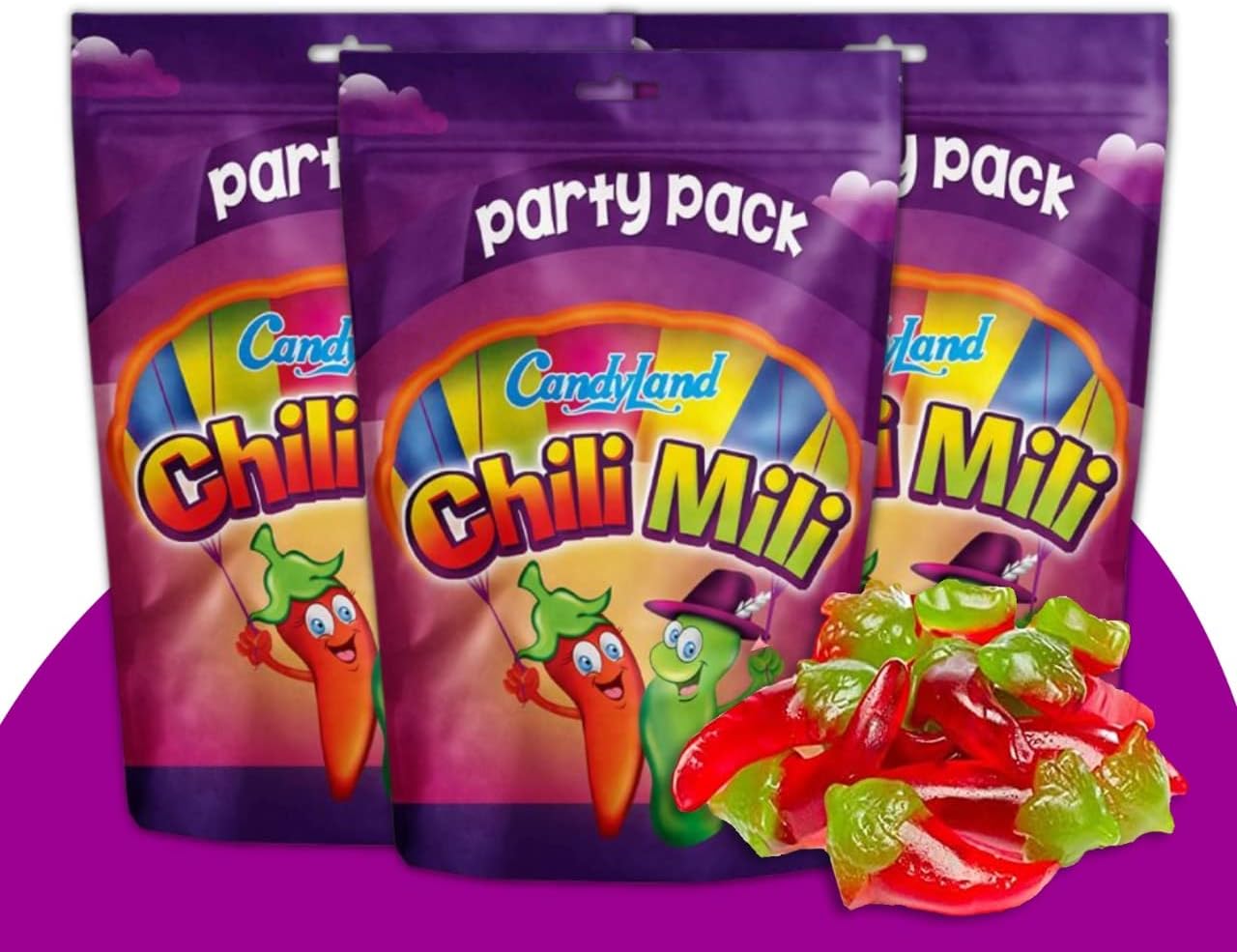 CandyLand Chili Mili Delicious gummy sweets Jellies in tamarind & chili flavor Party Packs sweet chili Pack of 3 chili paper Caliko