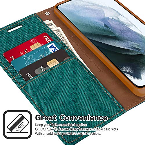 Goospery Canvas Wallet Case Designed For Galaxy S21 Case (2021) With Card Holder [3 Slots], Denim Stand Flip Cover - Green #TOP3