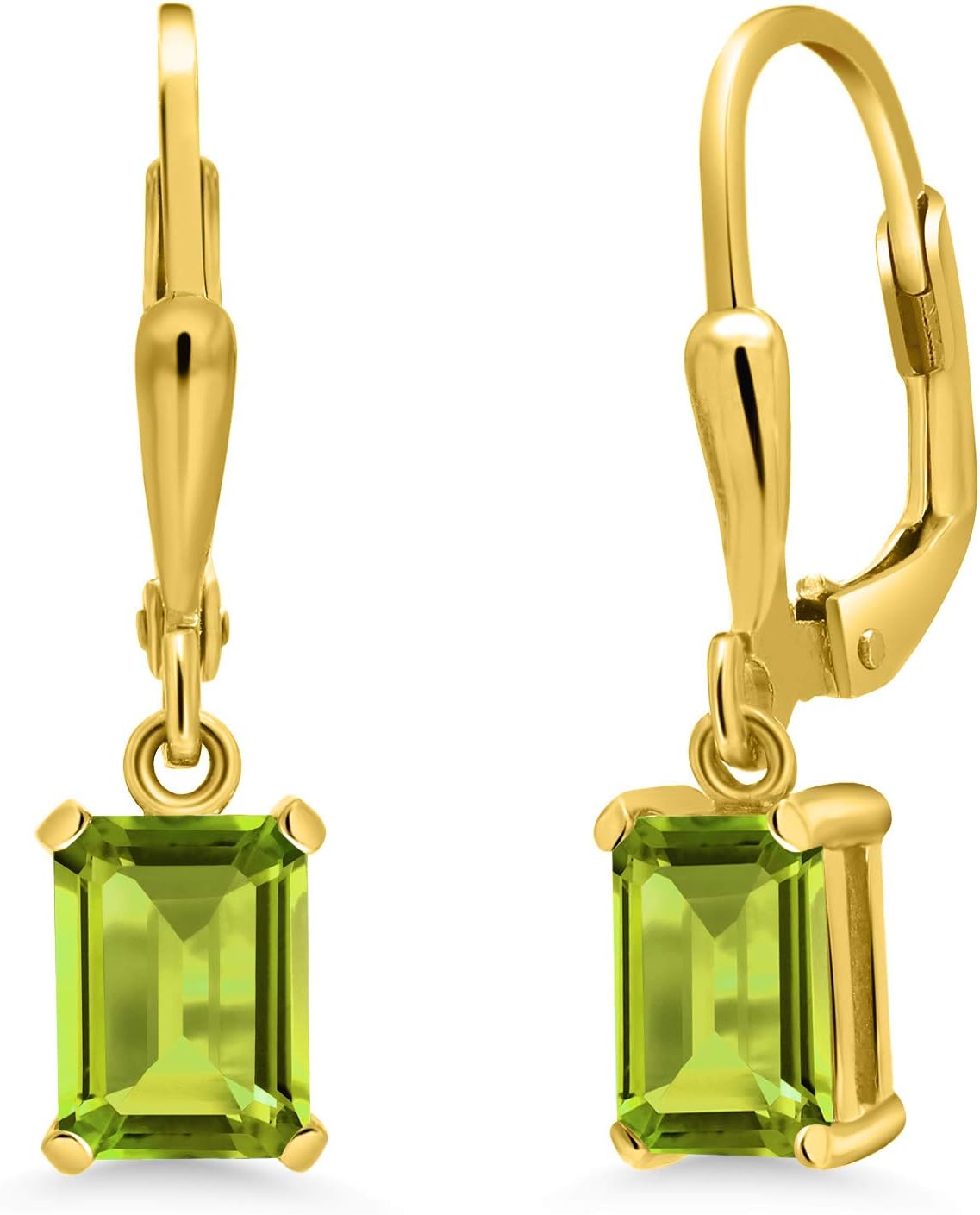 Gem Stone King 18K Yellow Gold Plated Silver Gemstone Birthstone Drop Dangle Earrings | Emerald Cut 7X5MM Leverback Earrings for Women - Image 6