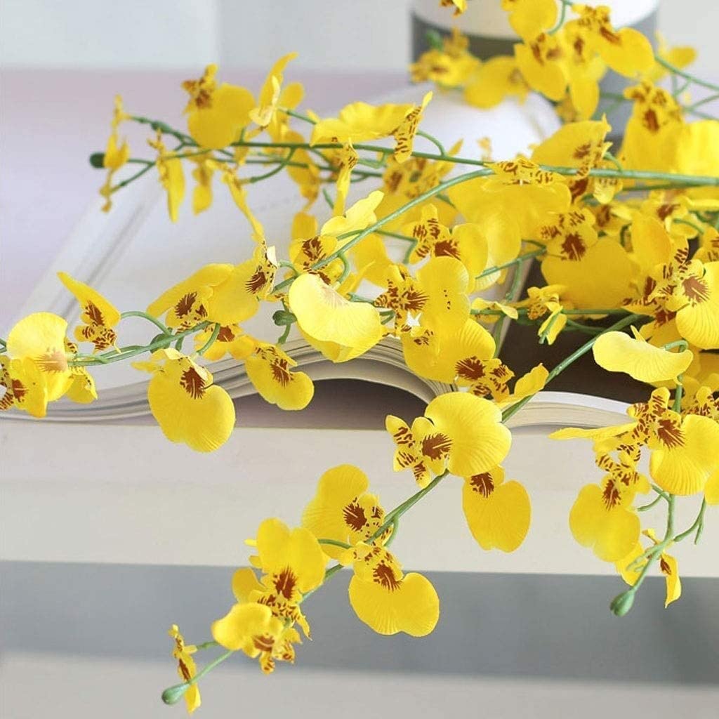 SDdPulse Fiori finti splendidamente in seta artificiale orchidea danzante con vaso in ceramica per la casa bouquet di fiori secchi decorativi, giallo, 65 cm