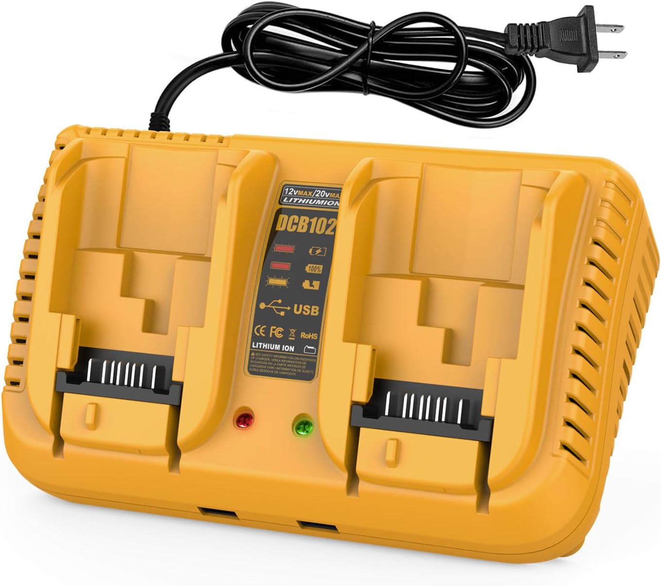 DCB102 Fast Charger Replacement for Dewalt Battery Charger, with 2 USB Port Compatible with Dewalt 12V 20V Batteries