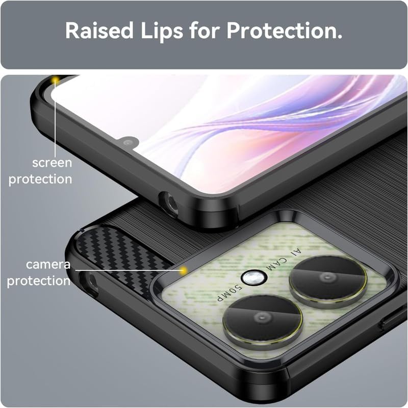 Image of NPRC Hybrid Ultra Slim Protective Case TPU Non-Slip Carbon Fiber Texture Shockproof Case Cover for Redmi 13c 5G - Black