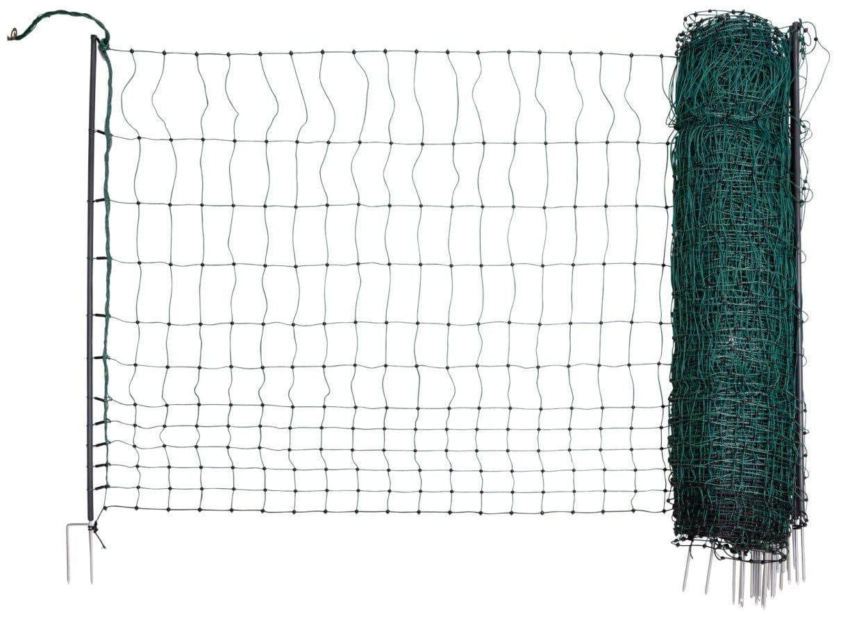 Kerbl Hobbyfarming 292411 - Red para Aves de Corral (50 x 122 cm, no electrificable, Color Verde, con Doble Punta, 15 estacas, Red para Animales)