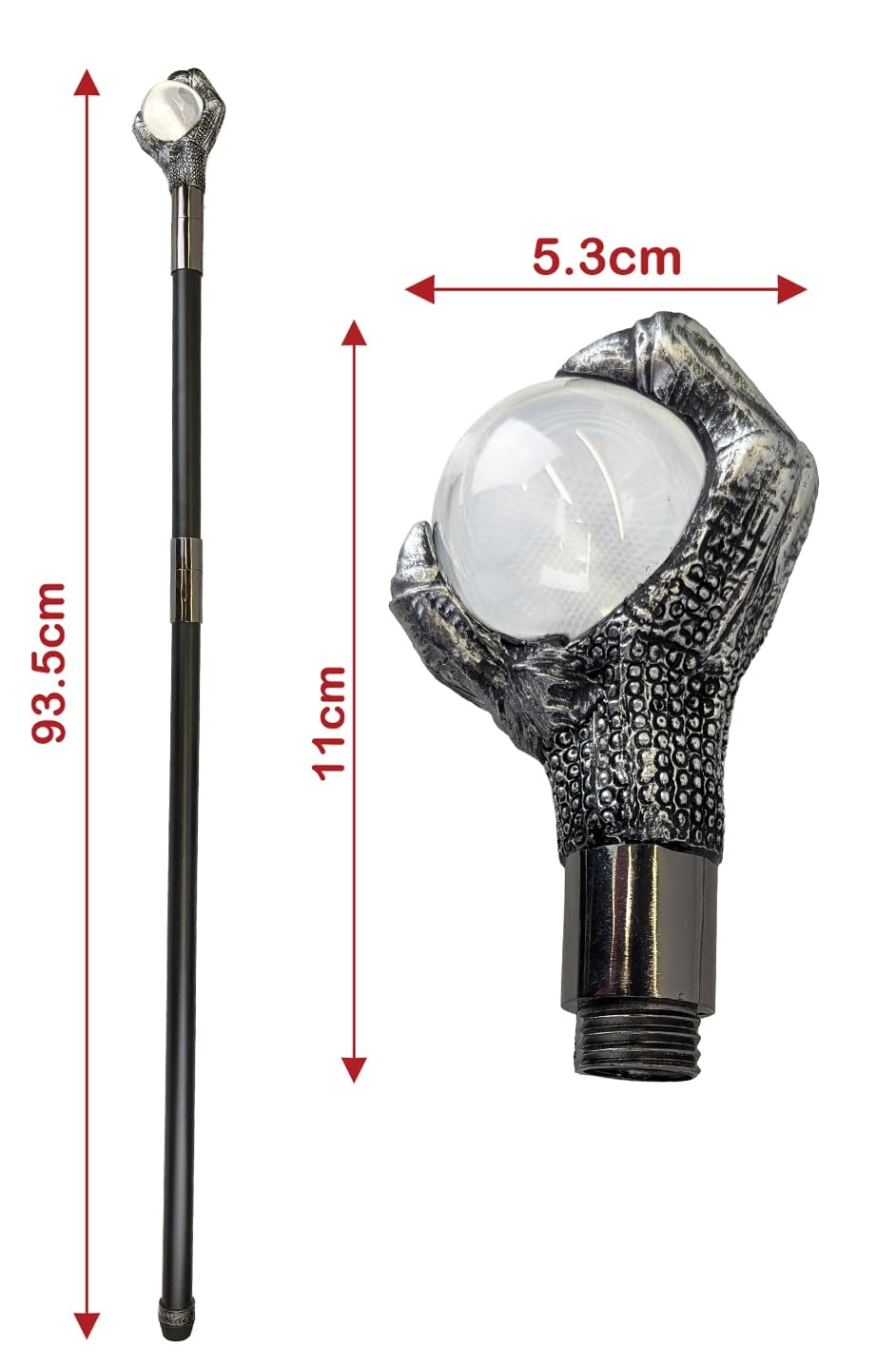 Bastone da passeggio in vetro trasparente, 93 cm